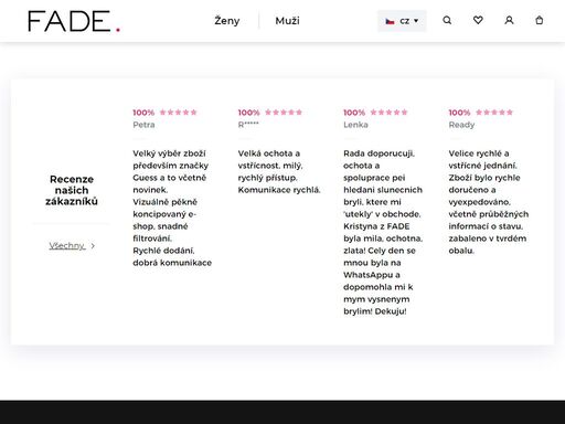 luxusní autorizovaný e-shop fade nabízí aktuální kolekce módních značek calvin klein, guess, marciano, pinko a elisabetta franchi za bezkonkurenční ceny ?