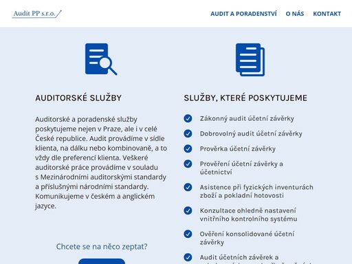 auditorské a poradenské služby poskytujeme nejen v praze, ale i v celé české republice. audit provádíme v sídle klienta, na dálku nebo kombinovaně, a to vždy