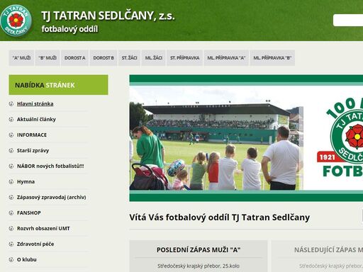oficiální stránky fotbalového oddílu tj tatran sedlčany.