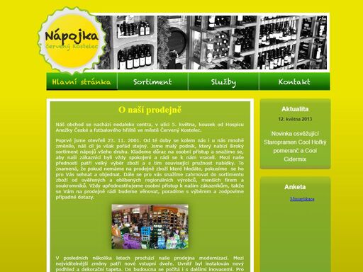 internetové stránky prodejny nápojů červený kostelec, sortiment, služby, kontakt
