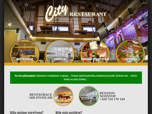 restaurace / restaurant city, zahradní chomutov, nabízí tradiční českou i zahraniční kuchyni, firemní stravování.