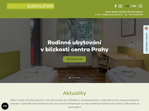rodinné ubytování v blízkosti centra prahy. nadstandardně zařízené apartmány a studia. možnost krátkodobého i dlouhodobého ubytování.