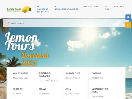 cestovní agentura lemon tours, ostrov, vám nabízí několikrát denně aktualizovanou nabídku dovolené, last minute dovolené nejen k moři. kontaktujte nás , s vaším výběrem vám rádi poradíme.