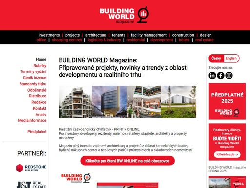 objevte nejnovější projekty, trendy a zprávy na českém a slovenském trhu developmentua investic s magazínem building world. prestižní česko-anglický čtvrtletník nabízí pohledy na investice, architekturu a realitní projekty. dostupný v tištěné i online podobě.