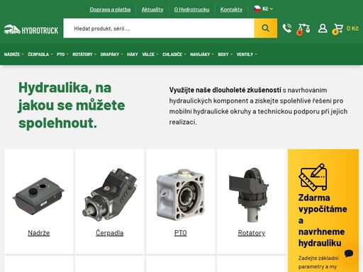 hydraulické a palivové nádrže, zubová a pístová čerpadla, drapáky, rotátory, pto, pumpy