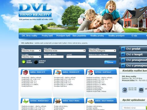 realitní kancelář dvl reality brno - denně aktualizovaná nabídka nemovitostí, realit a bydlení, domy, byty, kanceláře, pronájmy, pozemky.