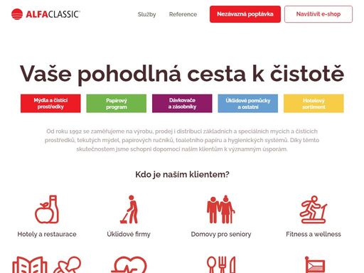 v současné době disponujeme vlastními výrobním kapacitami, kde vyrobíme více než 2000 tun různých čisticích přípravků a tekutých mýdel za rok. vyrobené produkty jsme schopni rozplnit do 7 druhů obalů, od 800ml lahví po 50l barely. v současné době společnost alfa classic a.s. produkuje 33 druhů čisticích prostředků a 8 druhů tekutých mýdel.