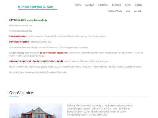 klinika cottier horažďovice, mudr. kateřina cottier - zubní lékař, mudr. františek koc, mudr. vladimíra kocová. zubař, ordinace, doktor a lékárna
