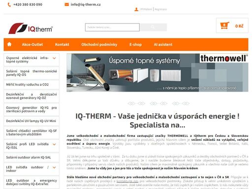 iq-therm - vaše jednička v úsporách energie ! specialista na úsporné vytápění a solární led svítidla. jsme velkoobchodní a maloobchodní firma zastupující značky thermowell a iqtherm pro českou a slovenskou republiku. obě obchodní značky zahrnují portfolio produktů, jejichž hlavním cílem je snížení nákladů na vytápění,…