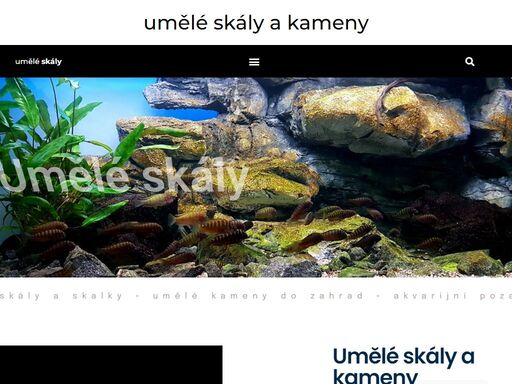 umělé skály, fontány, vodopády, okrasná jezírka, různé napodobeniny kamene, akvarijní a terarijní pozadí, umělé dřevo - stromy, větve, kořeny