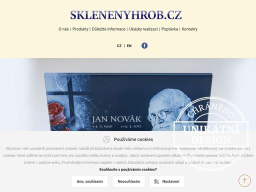 skleněné hroby (klasické, urnové), pomníky, náhrobky, kolumbária, náhrobky pro psy a jiné zvířata atd. vyrobeno z bezpečnostního tepelně tvrzeného skla, které je pochozí a odolné vůči rozbití. unikátní moderní design chráněn patentem.