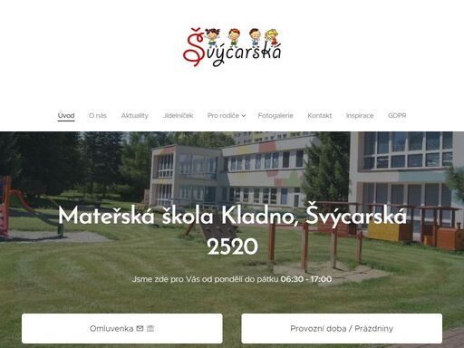 mateřská škola ve švýcarské ulici vznikla v roce 2009. zřizovatelem je statutární město kladno. její kapacita je 118 dětí, rozdělené dle věku do pěti tříd.