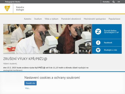 hlavní webové stránky pedagogické fakulty univerzity palackého v olomouci
