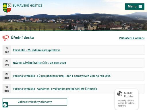 obec šumavské hoštice se rozprostírá 7 km východně od města vimperka, 800 m n.m. v krásné přírodě šumavského podhůří.