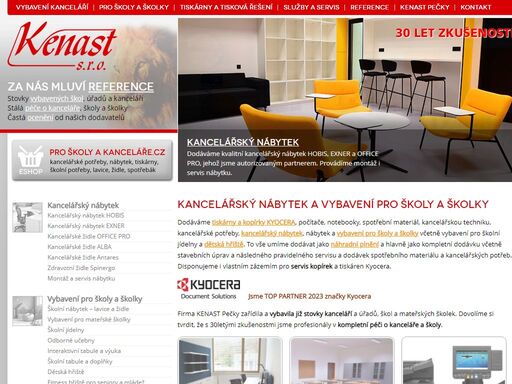 dodáváme kancelářský nábytek, vybavení pro školy a mateřské školky, tiskárny a kopírky kyocera, počítače, spotřební materiál a kancelářské potřeby. kenast pečky