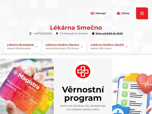 magistra lékárna t.g. masaryka smečno jsme tu pro vás. můžete si vybrat z široké nabídky léků volně prodejných i léků na předpis.