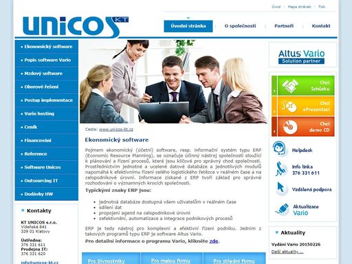 ekonomický systém altus vario. podnikový informační systém kt unicos. erp, crm, účetnictví, banka, sklady,…
