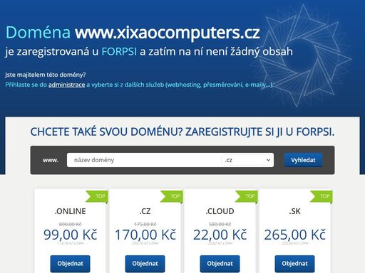 zaregistrujte si doménu a objednejte webhosting nebo server u spolehlivého partnera s vlastním datacentrem. forpsi je profesionálem na trhu domén, webhostingu, vps a cloudu. vytvořte si s námi vlastní web nebo využijte širokých možností vps. 