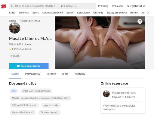 kontaktní informace pro masáže  liberec m.a.l na adrese mlýnská 611, liberec. ?hodnocení ověřených zákazníků a online rezervace již za 11 sekund.