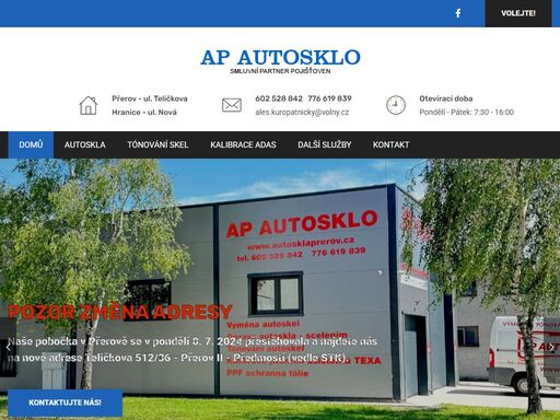 profesionální služby pro výměnu a opravu autoskel, kalibraci jízdních asistentů adas, tónování skel a renovaci světlometů v přerově a hranicích.