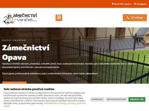 zámečnictví david vaníček – sudice | výroba a montáž zábradlí, přístřešků, schodišť, plotů, bran, ocelových konstrukcí | sudice