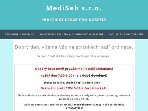 ordinace praktického lékaře okružní 2160, nymburk. mudr. dyňková stanislava a mudr. šebková jitka. mediseb. ambulance pro dospělé. dokumenty ke stažení a vyplnění, aktuální dovolená. kontakty a email mediseb@centrum.cz.