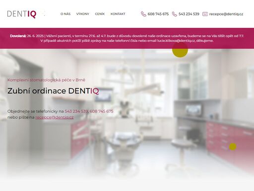 komplexní stomatologická péče v brně zubní ordinace dentiq   objednejte se telefonicky na 543 234 539, 608 745 675nebo pište na recepce@dentiq.cz