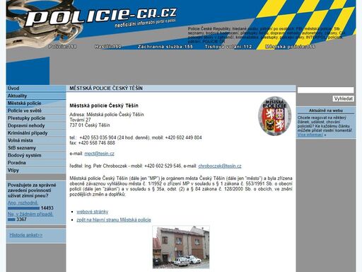 stránky policie čr. - městská policie český těšín. informace a kontaktní údaje o městské policii český těšín.