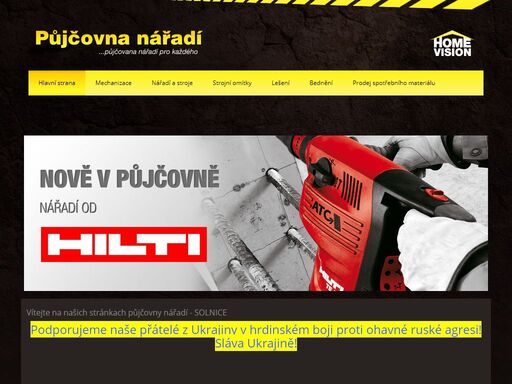 pujčování nářadí v okolí solnice, provádí stavební firma home vision  s.r.o. nářadí všeho druhu. bourací a sekací, šroubovací a vrtací nářadí, řezací, brousící a frézovací nářadí, pily, frézky, hoblíky, brusky, vysoušeče, odvlhčovače, vysavače, vabky, kompresory, čerpadla, svářečky, polyfůzní svářečky, měřící technika, zahradní a zimní technika, míchací technika, hutnící technika a další..