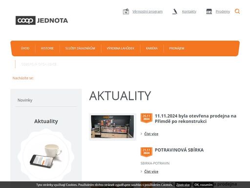 web spotřebního družstva jednota v tachově