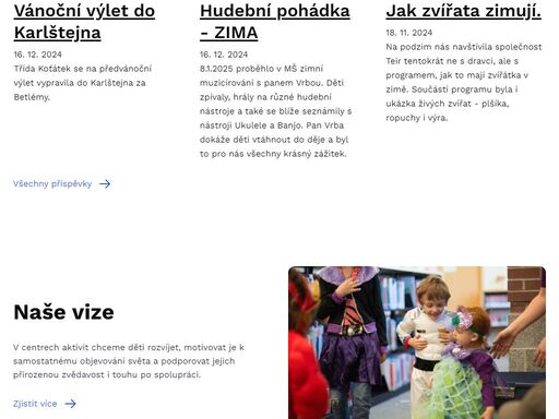 jsme dvoutřídní mateřská škola v srdci třebaňské přírody a s dětmi pracujeme podle principů začít spolu.