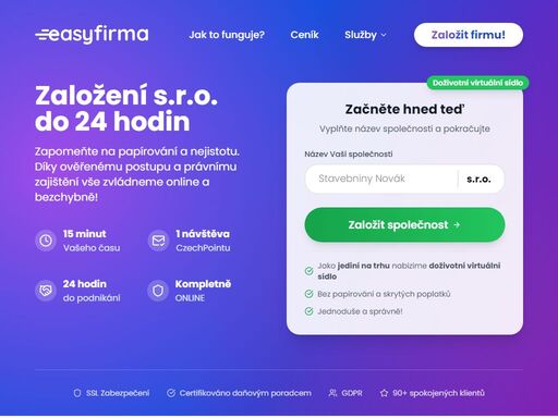 jak snadno založit s.r.o. online do 24h? chtěli jsme vám to maximálně ulehčit a to i z mobilu. tak snadno jako u nás to jinde nepůjde. pojďte to vyzkoušet.