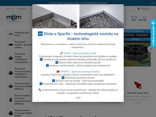 terasové systémy - terče na dlažbu, rektifikační, samonivelační a nastavitelné a ukončovací profily a lišty na ukončení terasy najdete na e-shopu terceshop.cz