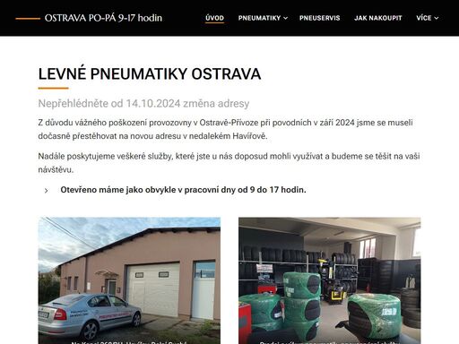 prodáváme pneumatiky pro osobní a dodávkové automobily. diskontní prodej pneumatik ostrava-přívoz. otevřeno v pracovní dny od 9 do 17 hodin.