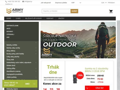 v našem army shopu si pořídíte vše potřebné do akce - vojenskou a outdoor výstroj, plynové masky, nože, spacáky atd. nakupujte na eshopu nebo navštivte naši prodejnu v přerově.