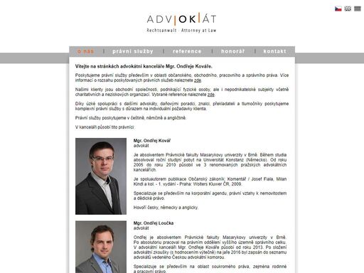 právní služby v oblasti občanského, obchodního, pracovního a správního práva se zvláštní specializací na advokátní úschovy a soudní spory.