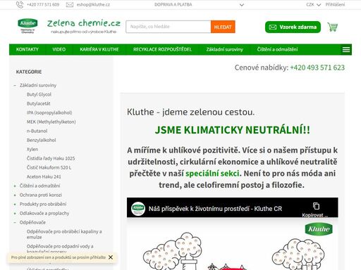 e-shop zelenachemie.cz je oficiálním internetovým obchodem společnosti kluthe cr s.r.o. v naší nabídce  naleznete široký sortiment produktů průmyslové chemie.
