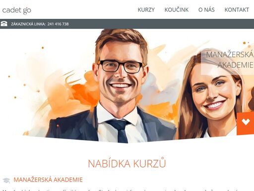 otevřené kurzy a školení, firemní kurzy šité na míru společnostem, manažerská akademie pro začínající manažery a příprava talentů, koučink zaměstnancům a manažerům. 
