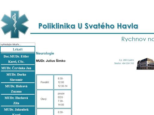 poliklinika, svatohavelská, rychnov nad kněžnou, poliklinika rk, poliklinika rychnov nad kněžnou oficiální stránky poliklininiky u svatého havla v rychnově nad kněžnou