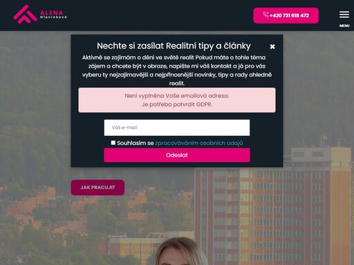 osobní realitní makléřka alena hlavinková. přes 1470 spokojených zákazníků, 18 let zkušeností s prodejem nemovitostí, 573+ realizovaných zakázek.