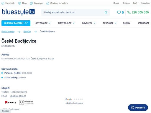 navštivte nás na pobočce v českých budějovicích nebo si vyberte zájezd na webových stránkách. poleťte s ck blue style za sluníčkem. pomůžeme vám s výběrem.