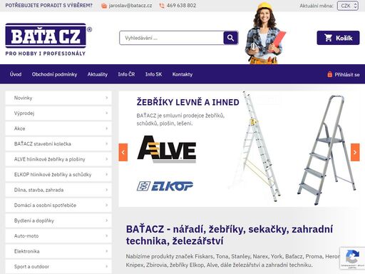 baťacz nářadí, žebříky, sekačky, zahradní technika, železářství