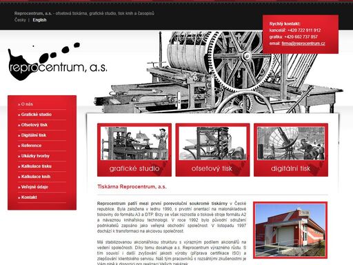 tiskárna reprocentrum, a.s. patří mezi první porevoluční soukromé tiskárny v české republice. nabízí především ofsetový a digitální tisk, tisk knih a časopisů a k dispozici je i grafické studio.