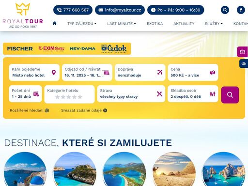 máme tradici v cestovním ruchu již od roku 1997. zaměřujeme se na seniorské pobyty, prodej zájezdů do egypta a ostatních zemí, zajišťujeme vstupenky a převody peněz.