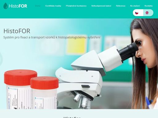 systém histofor pro fixaci a transport vzorků k histopatologickému vyšetření na bázi roztoků formalínu v pufrované i nepufrované variantě.