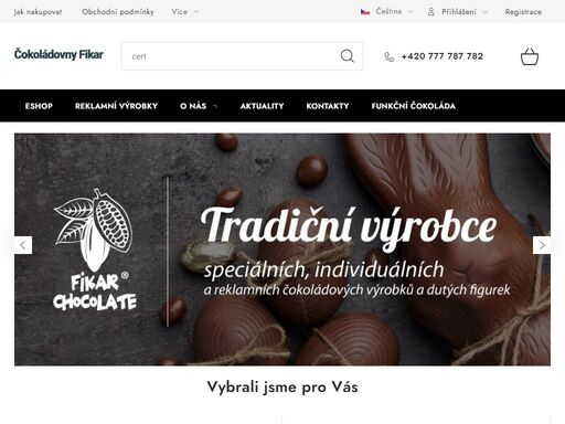 o nás. společnost čokoládovny fikar, s.r.o. vznikla v roce 1998. jsme tradiční výrobce dutých figurek a dalších speciálních reklamních čokoládových výrobků.hledáte originální reklamní předměty? zvolte naši čokoládu! nabízíme široký sortiment čokoládových reklamních předmětů na míru dle vašich požadavků.vyrábíme…