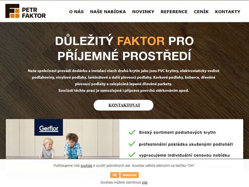 naše společnost provádí montáž všech druhů podlahových krytin, jako jsou veškeré druhy dřevěných, laminátových a dalších plovoucích podlah, celoplošně lepených dřevěných parket, povlakových krytin z pvc nebo linolea, korkových podlah, koberců apod. součástí těchto prací je samozřejmě i příprava povrchů stěrkováním apod.