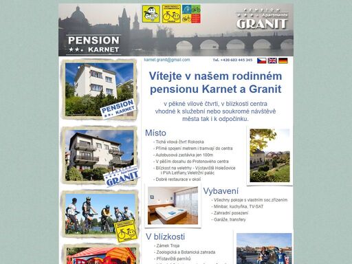 rodinný pension karnet leží v blízkosti centra prahy, v klidné rezidenční čvrti rokoska. do historického centra se dostanete autem během 7 minut a také velmi jednoduše během 10 minut metrem. pension se nachází mezi dvěma stanicemi metra 