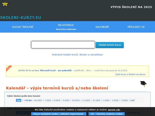 rekvalifikační kurzy, školení a nebo semináře -             najděte si kurz a nebo školení z nabídky různých společností.            web obsahuje seznam kurzů a školení z různých oborů :  rekvalifikační kurzy, semináře a školení - zdravotní kurzy a alternativní medicína - jazykové kurzy a školení - finanční, právní, daňové, mzdové a účetní kurzy a semináře - dotace, projekty, eu, fondy a školení v oblasti podnikatelských záměrů -  management, marketing, prodej a ostatní manažerské kurzy a školení - počítačové kurzy a semináře - grafika, databáze, programování, web  internet, office, gis - sportovní a relaxační kurzy - umělecké kurzy - humanitní kurzy a semináře - psychologie, pedagogika, filozofie, sociologie, historie - kurzy, semináře a přednášky pro studenty - kurzy, semináře a přednášky pro lékaře  - řemeslné a výtvarné kurzy a semináře - kosmetické kurzy - kurzy pro realitní makléře -  stavebnictví - dárkové kurzy -