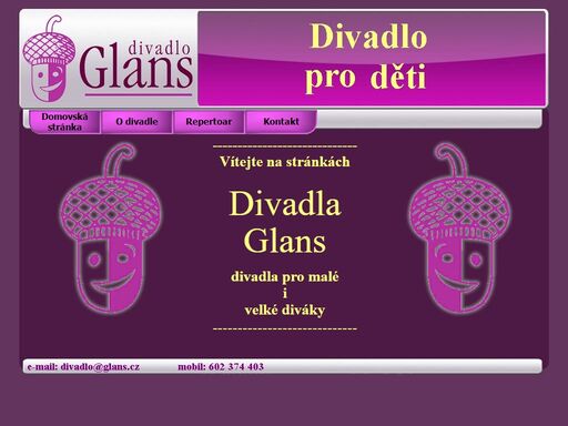 nabídkové a informační stránky divadla glans